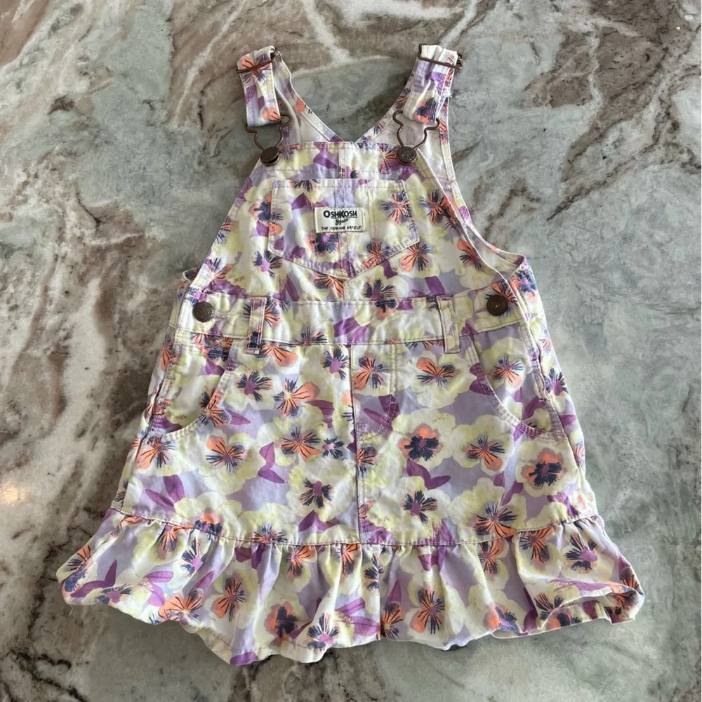 Osh Kosh Girls Overall Dress Floral Summer Pastel 24 Months Denim Skirt Osh'Kosh